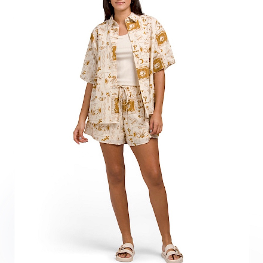 New! 🤎🌞✨BY FRANKIE Beige and Brown Cotton Tequila Sun Shorts Set size S
